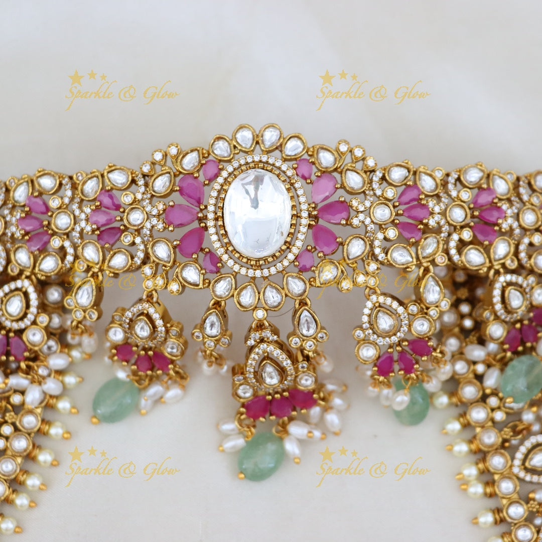 Radiant Temple Bridal Set with Gold Finish