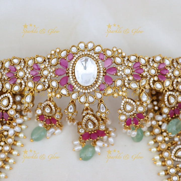 Radiant Temple Bridal Set with Gold Finish