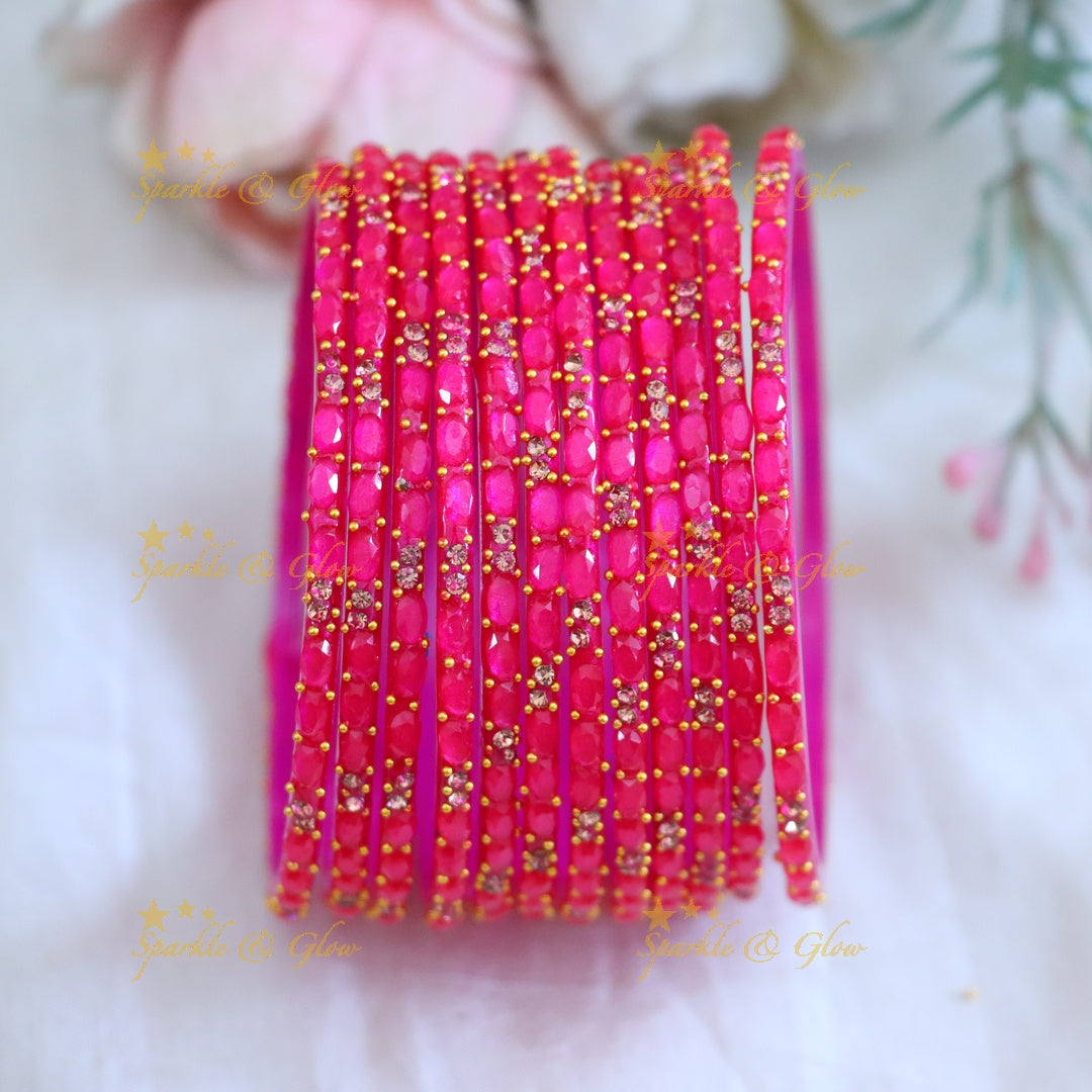 Exquisite White Glass Bangles with Gold Highlights