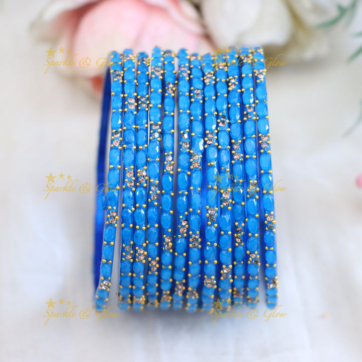 Exquisite White Glass Bangles with Gold Highlights