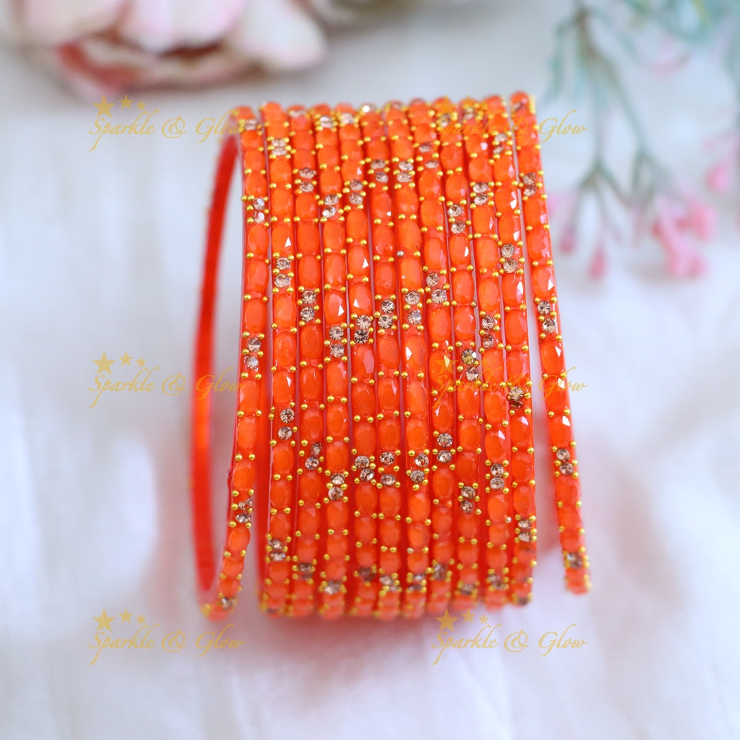 Exquisite White Glass Bangles with Gold Highlights