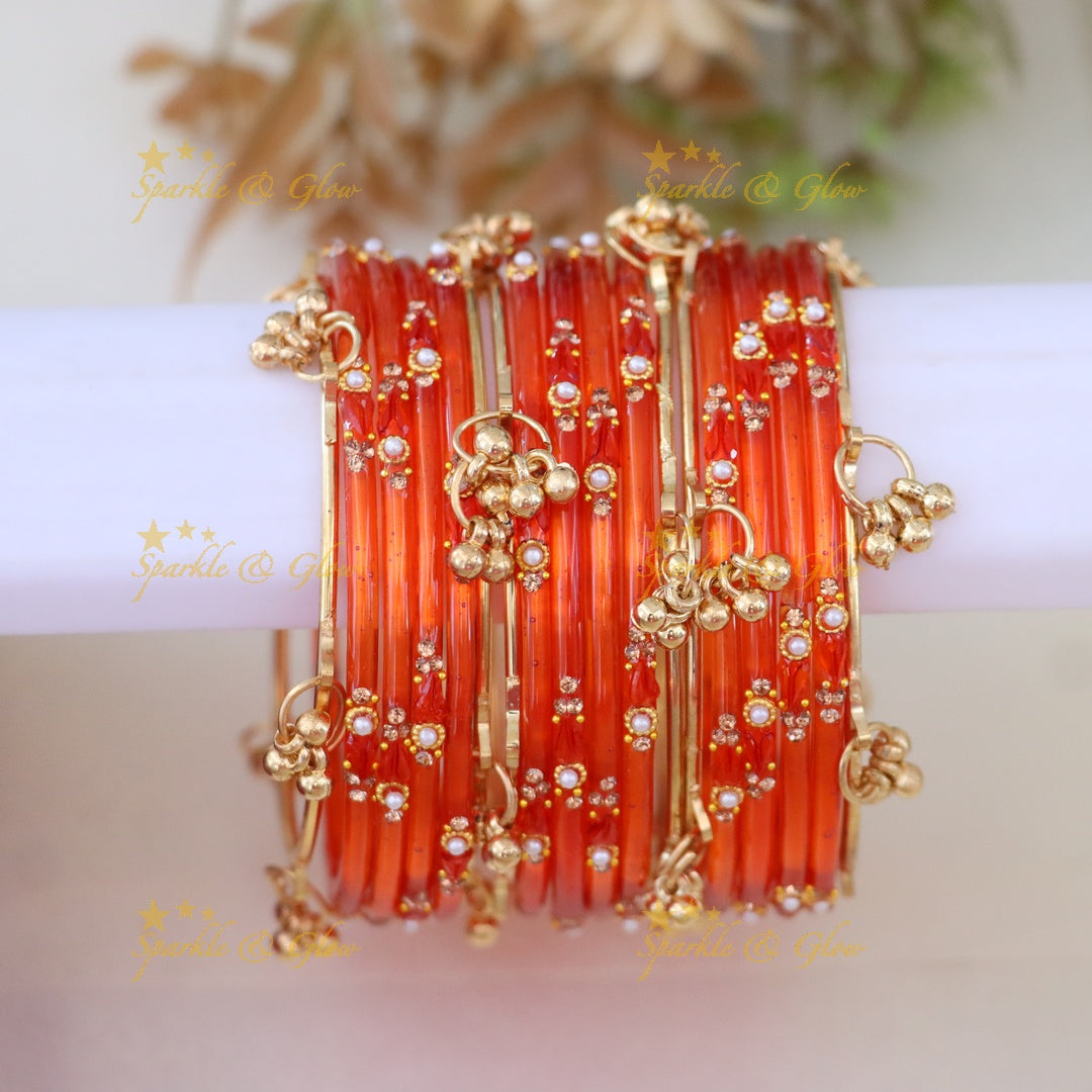 Vibrant Gold and Orange Bangles Set - Exquisite Design