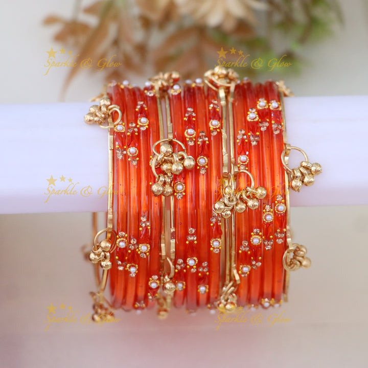 Vibrant Gold and Orange Bangles Set - Exquisite Design