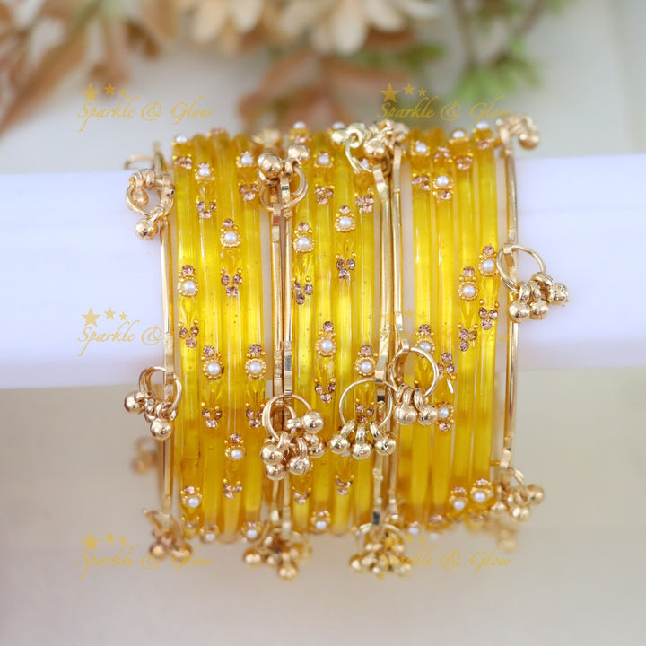 Vibrant Gold and Orange Bangles Set - Exquisite Design