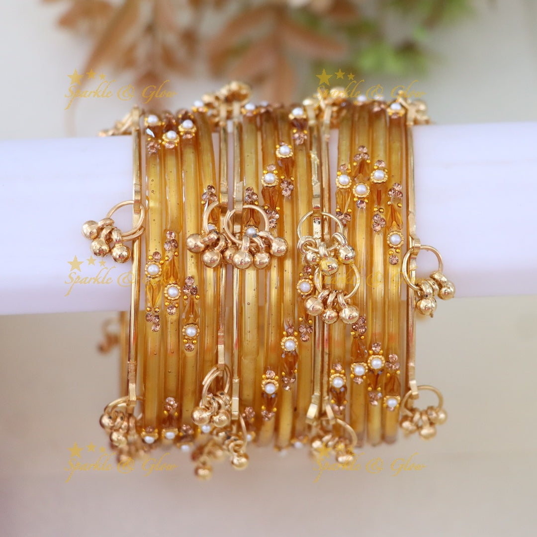 Vibrant Gold and Orange Bangles Set - Exquisite Design