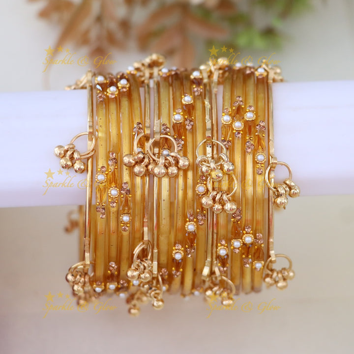 Vibrant Gold and Orange Bangles Set - Exquisite Design