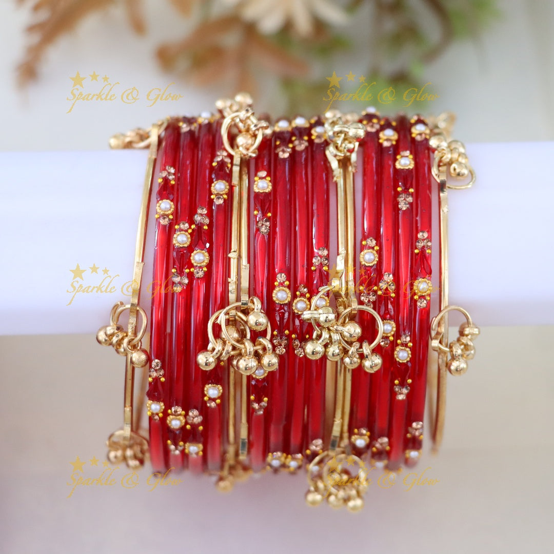 Vibrant Gold and Orange Bangles Set - Exquisite Design