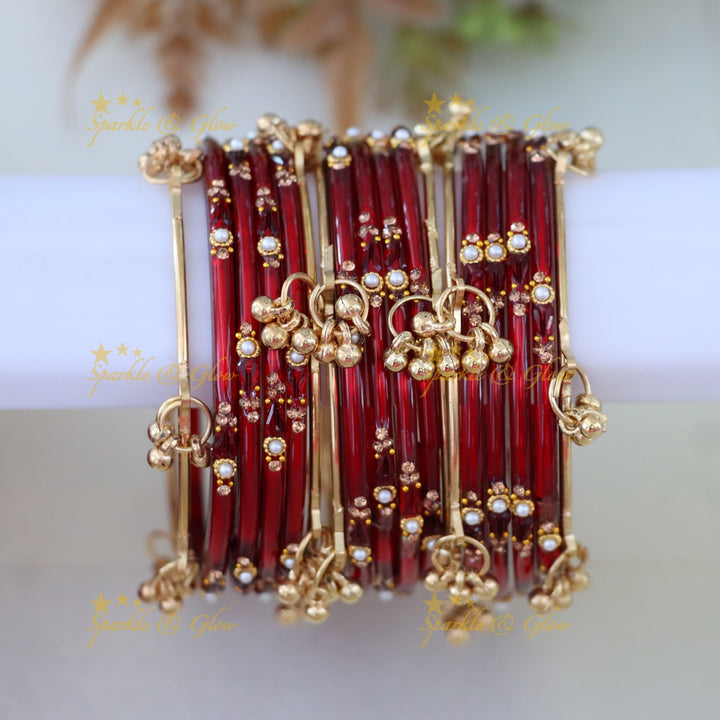 Vibrant Gold and Orange Bangles Set - Exquisite Design