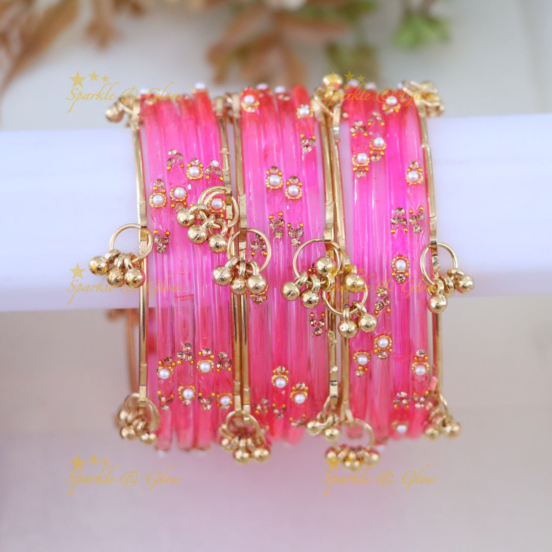 Vibrant Gold and Orange Bangles Set - Exquisite Design