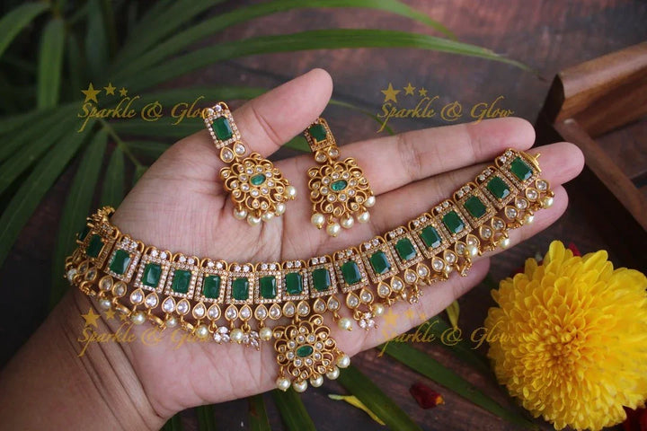 Premium matte cz stone choker - Green - Sparkle and Glow