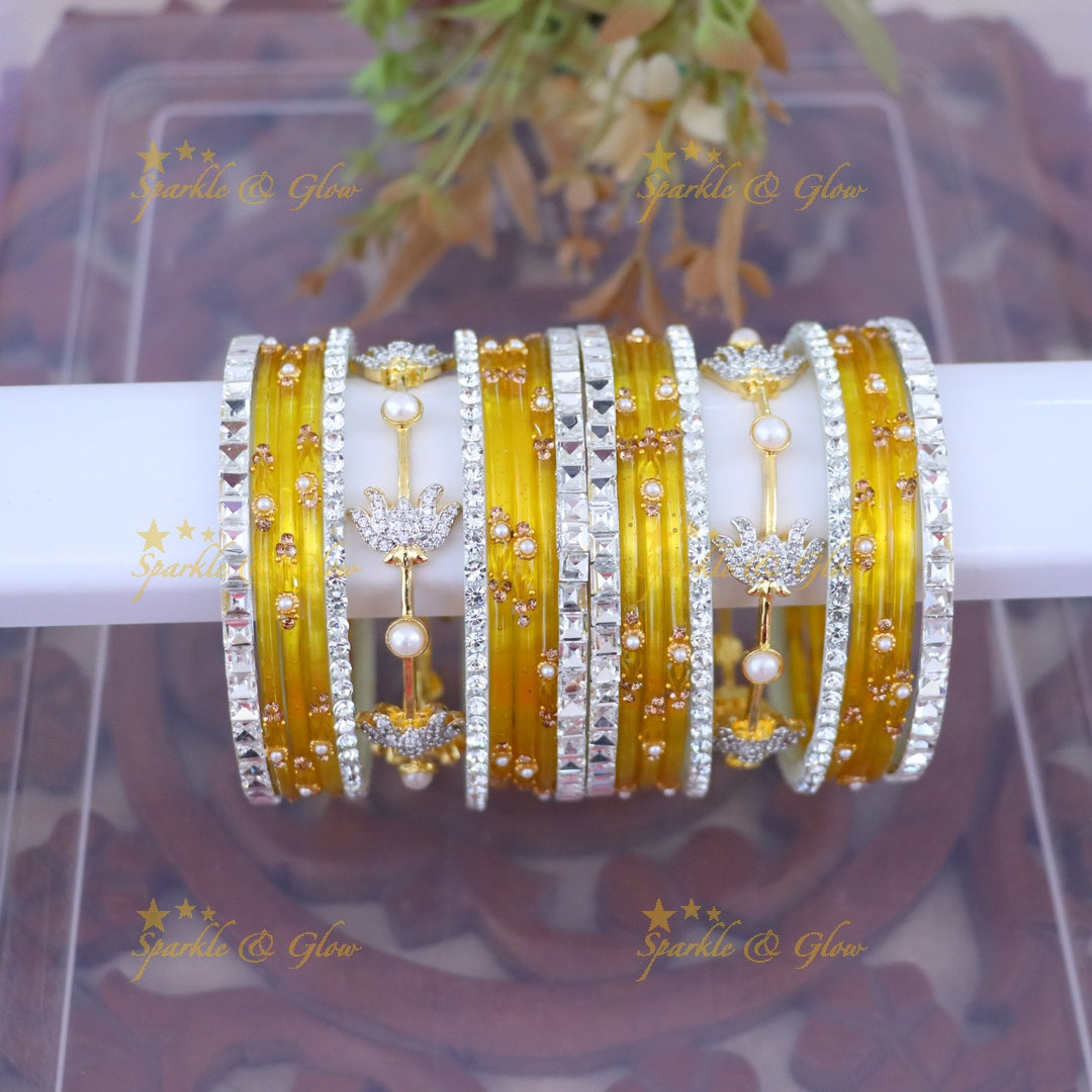 Vibrant Elegance: Gold & Orange Designer Bangles Set