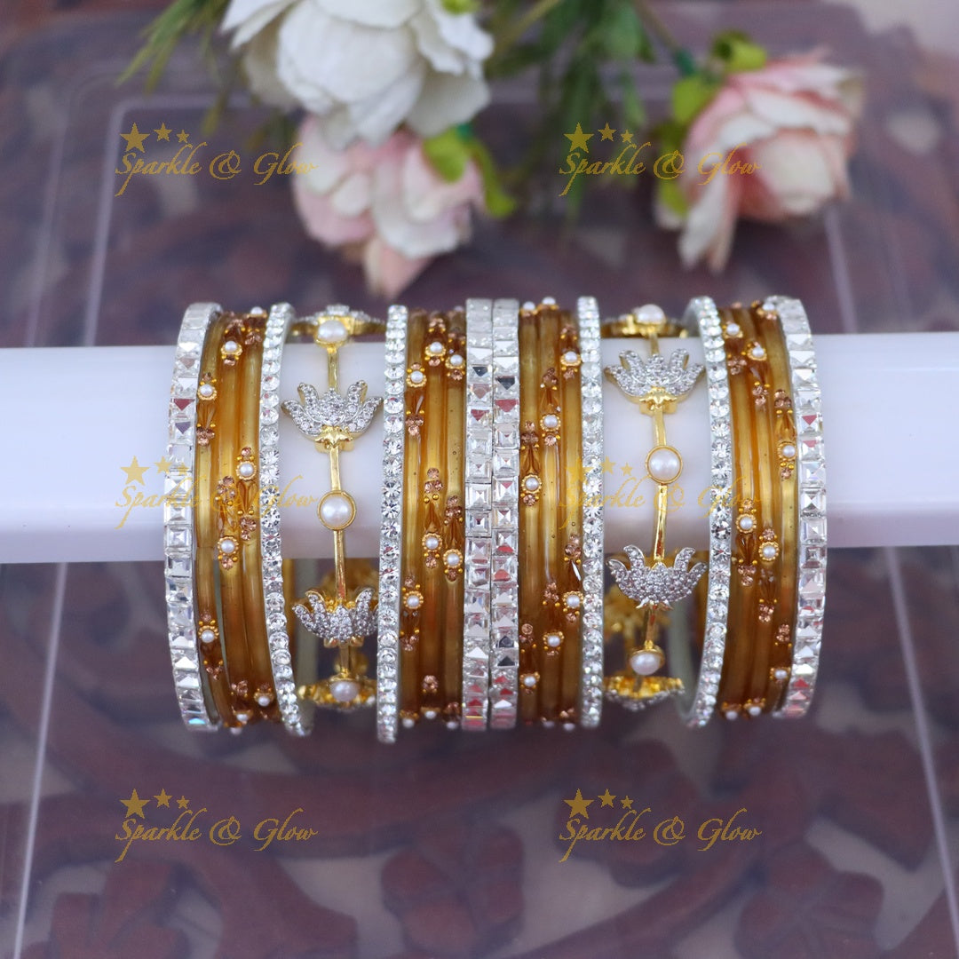 Vibrant Elegance: Gold & Orange Designer Bangles Set