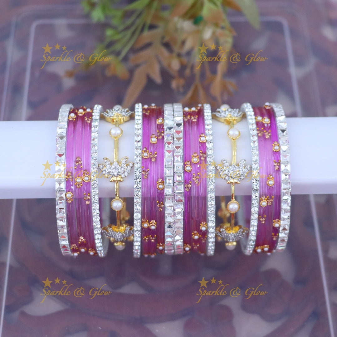 Vibrant Elegance: Gold & Orange Designer Bangles Set