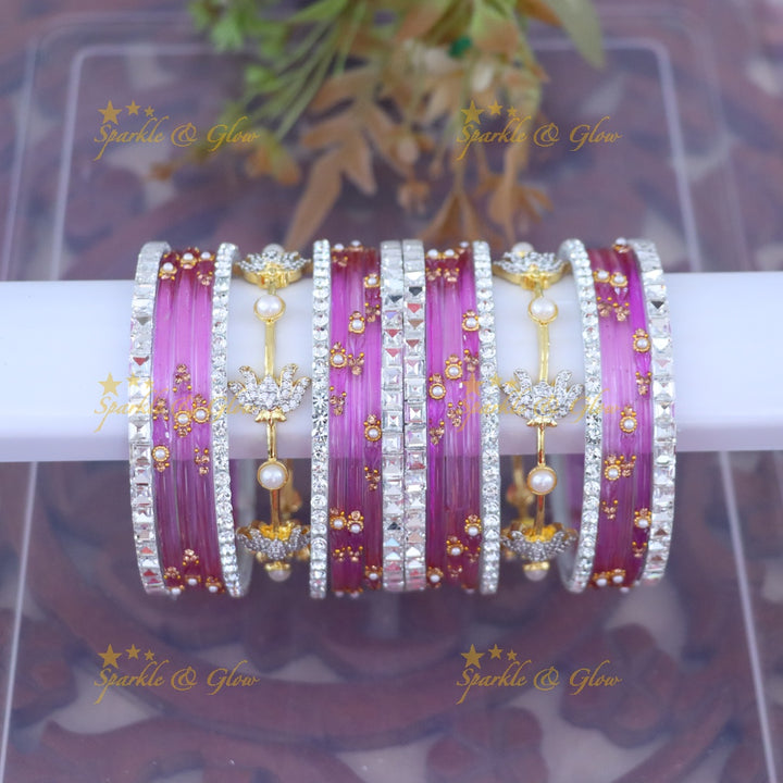 Vibrant Elegance: Gold & Orange Designer Bangles Set