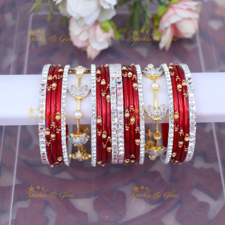 Vibrant Elegance: Gold & Orange Designer Bangles Set