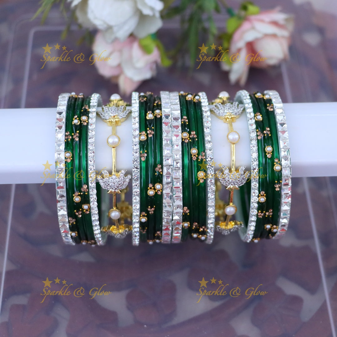 Vibrant Elegance: Gold & Orange Designer Bangles Set