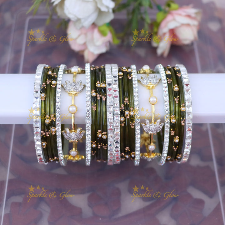 Vibrant Elegance: Gold & Orange Designer Bangles Set