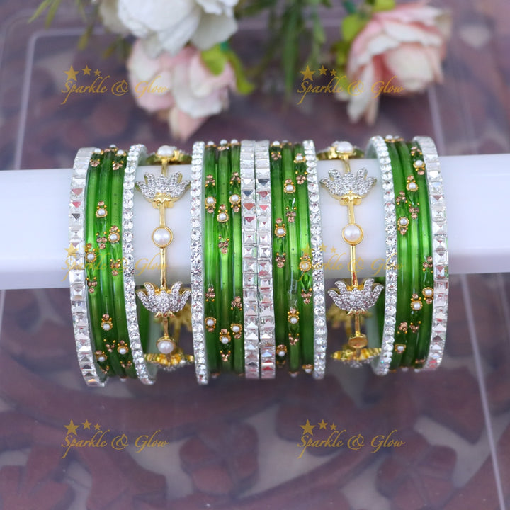Vibrant Elegance: Gold & Orange Designer Bangles Set