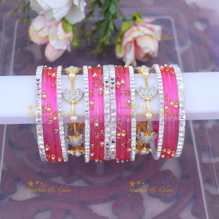 Vibrant Elegance: Gold & Orange Designer Bangles Set