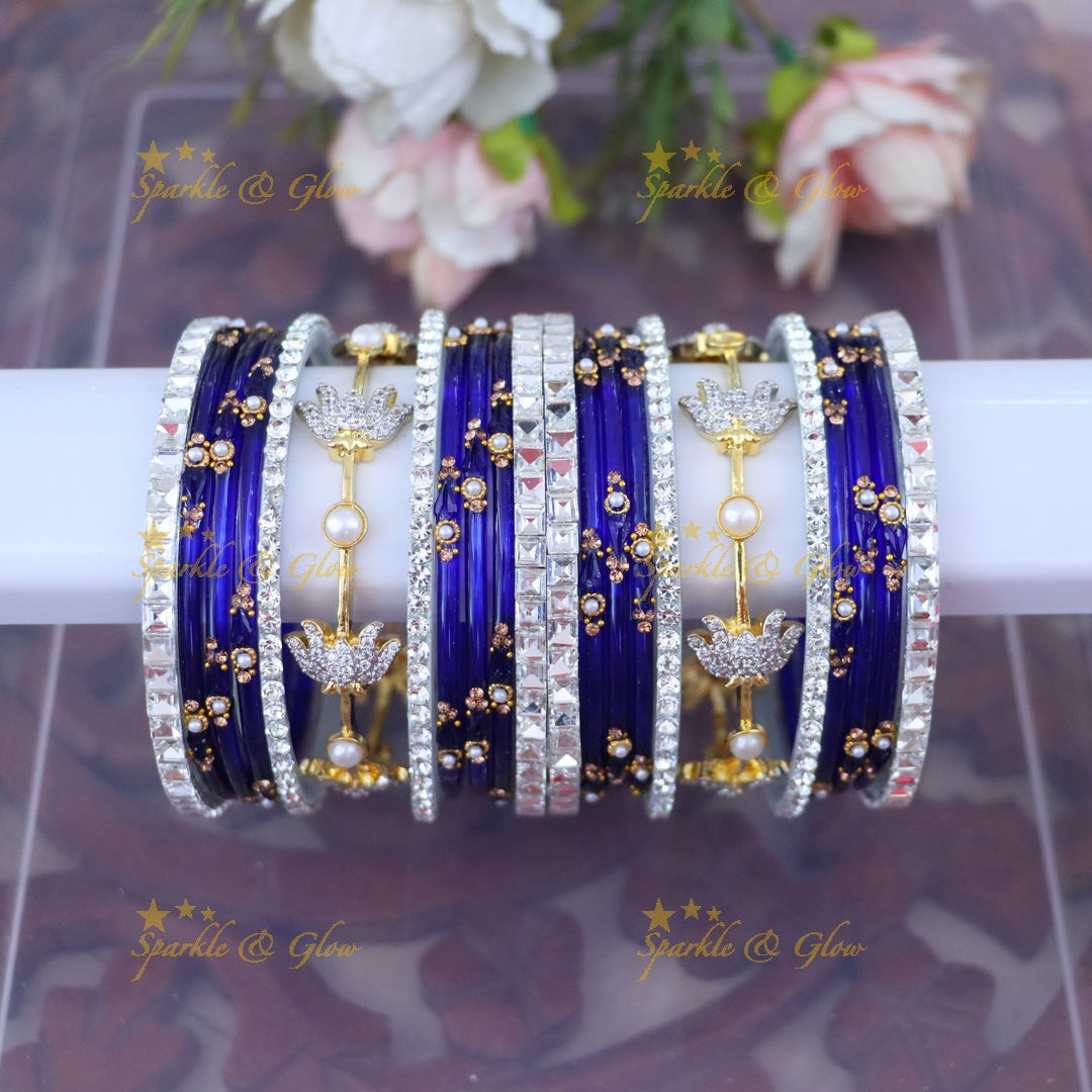 Vibrant Elegance: Gold & Orange Designer Bangles Set