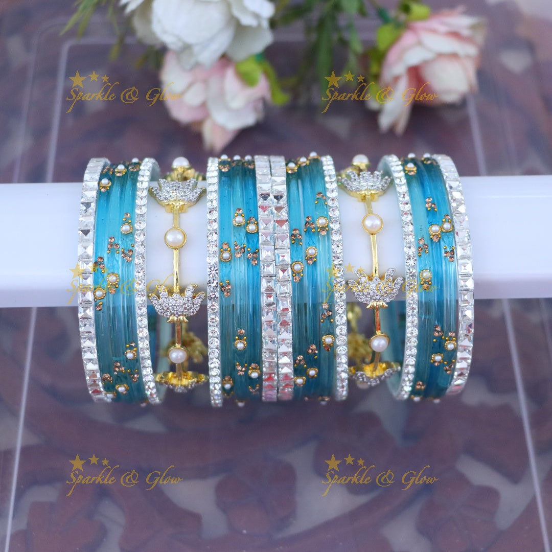 Vibrant Elegance: Gold & Orange Designer Bangles Set