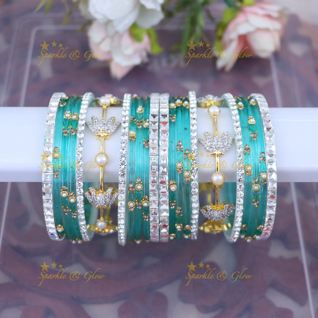 Vibrant Elegance: Gold & Orange Designer Bangles Set