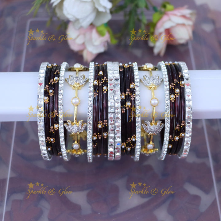 Vibrant Elegance: Gold & Orange Designer Bangles Set
