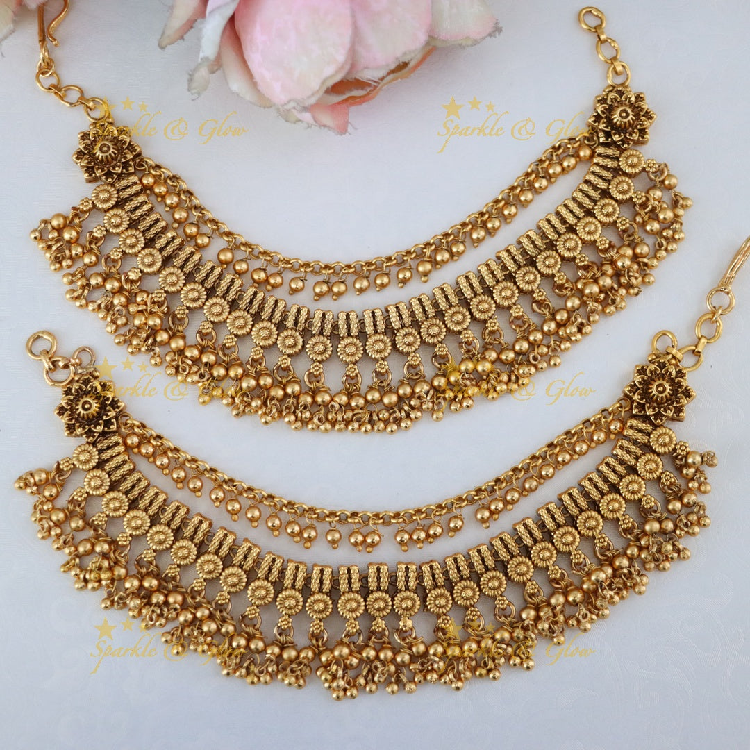 Exquisite Gold Floral Pearl Ear Chain for Elegance