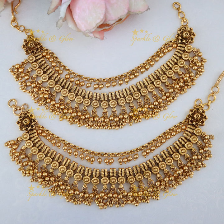 Exquisite Gold Floral Pearl Ear Chain for Elegance