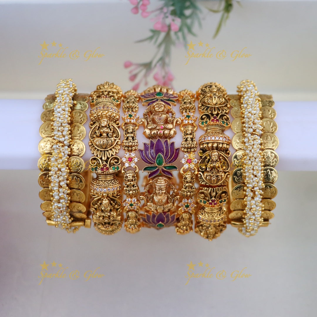 Exquisite Lakshmi Coin Bridal Bangle Set | Sparkle & Glow