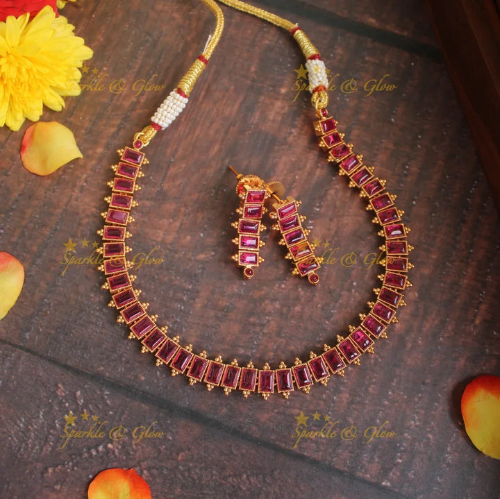 Premium matte kemp necklace - Pink Green - Sparkle and Glow