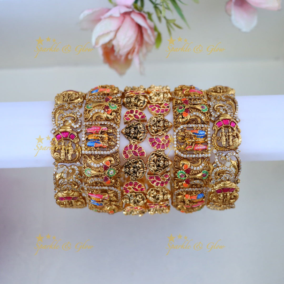 Exquisite Gold Tone Rama Parivar Bangles Set Online