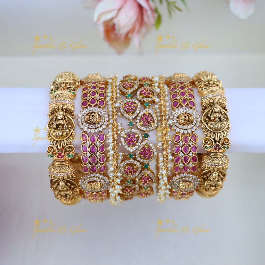 Exquisite Lakshmi Leaf Bridal Bangles Set