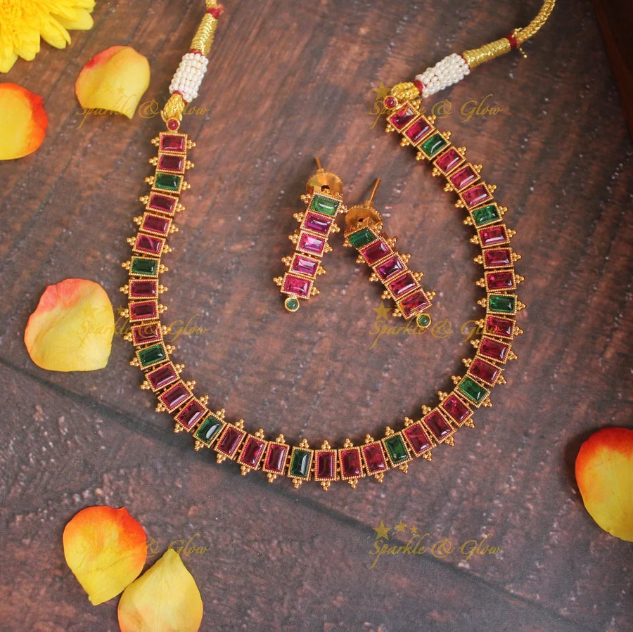 Premium matte kemp necklace - Pink Green - Sparkle and Glow