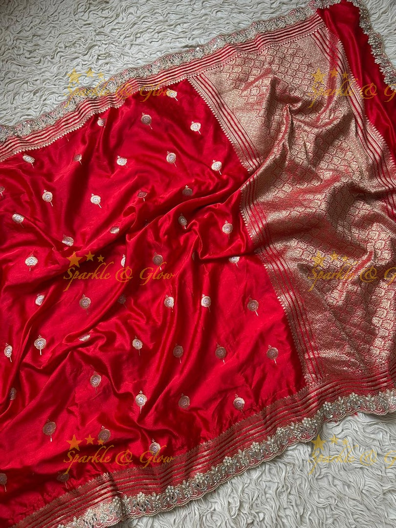 Exquisite Red Banarasi Tissue Organza Saree