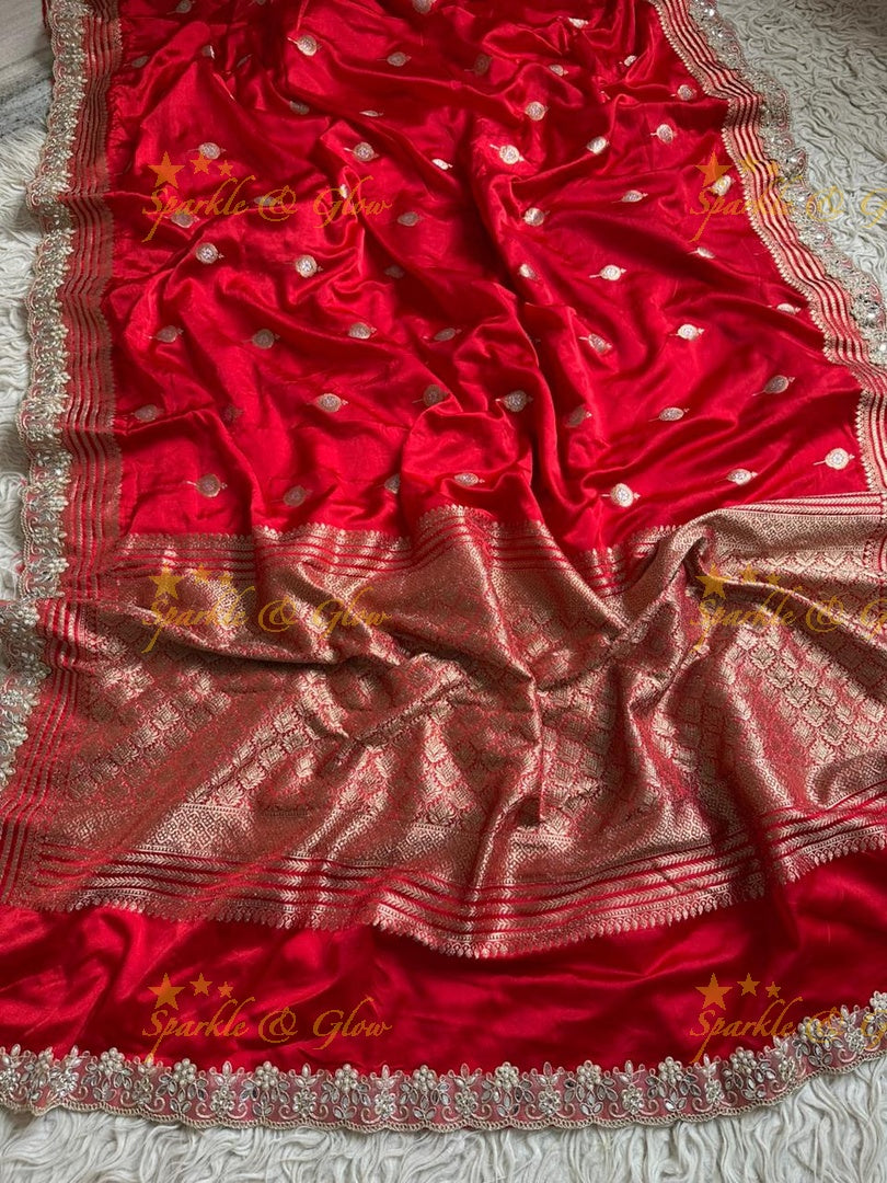 Exquisite Red Banarasi Tissue Organza Saree