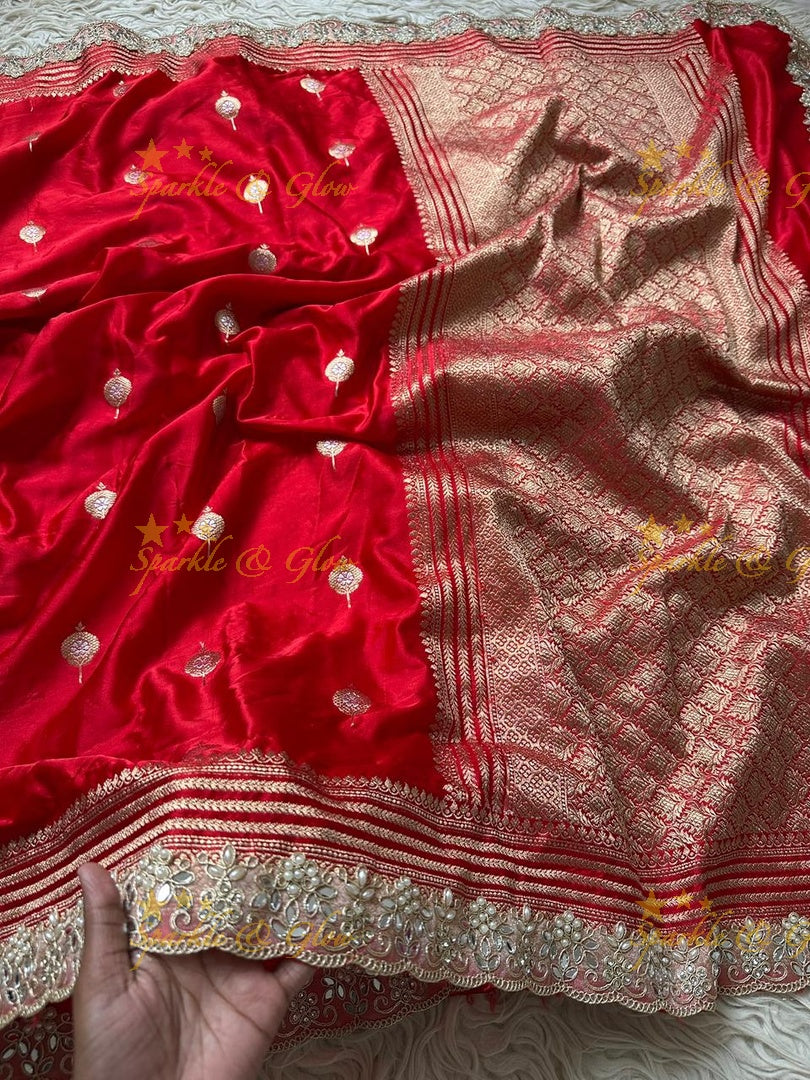 Exquisite Red Banarasi Tissue Organza Saree