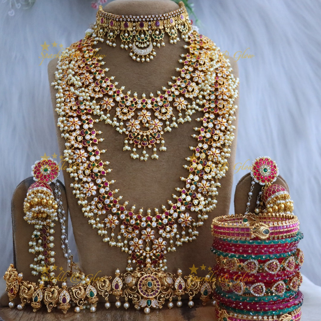 Exquisite CZ Bridal Set - Guttapusalu Floral Design