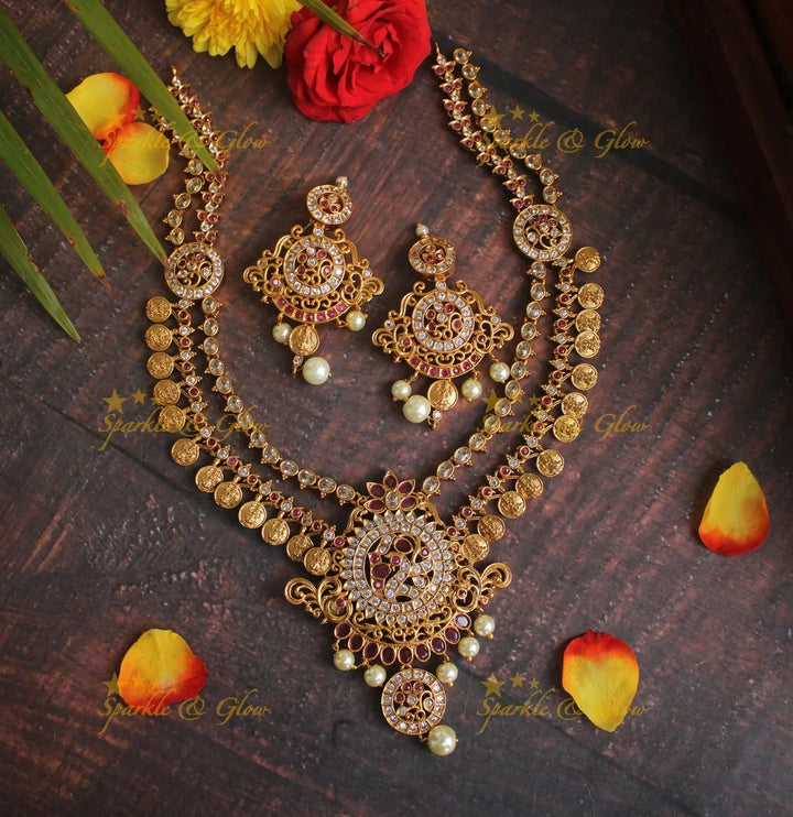 Premium matte Peacock CZ coin necklace - Sparkle and Glow