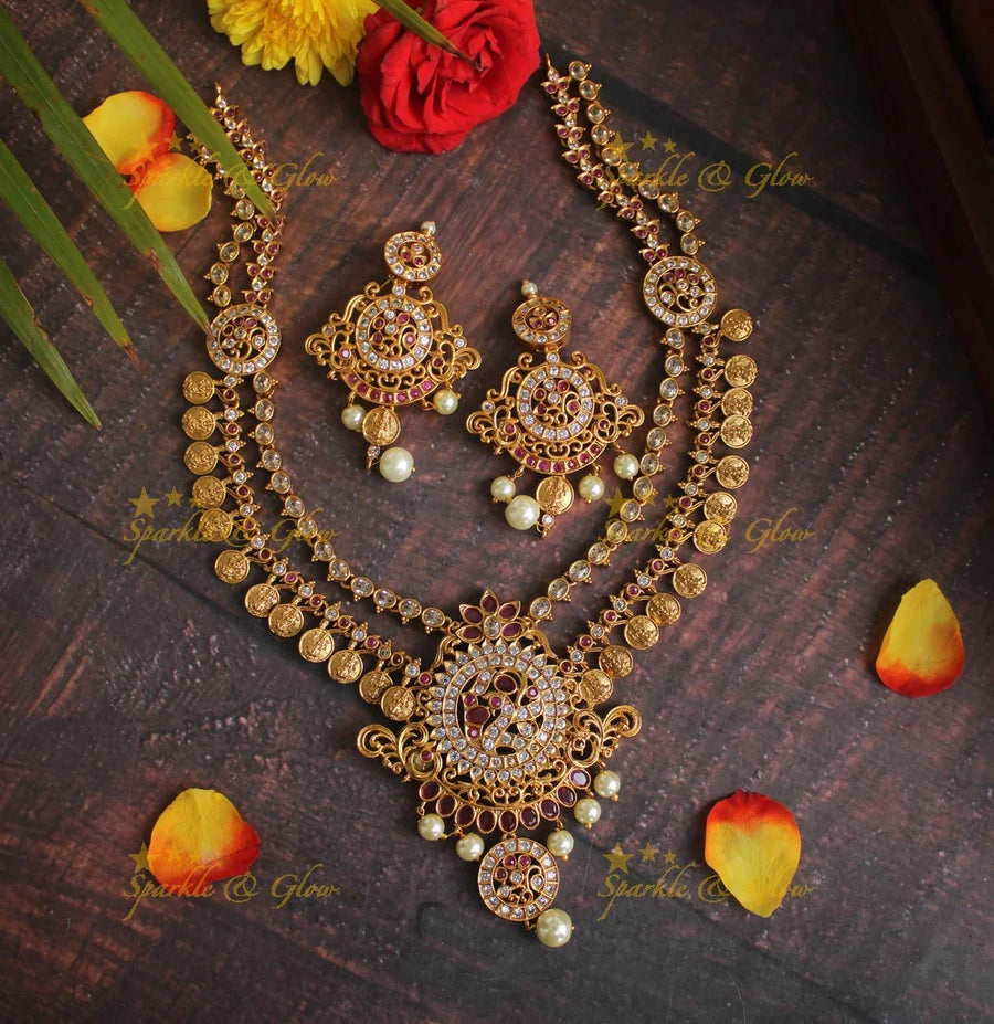 Premium matte Peacock CZ coin necklace - Sparkle and Glow