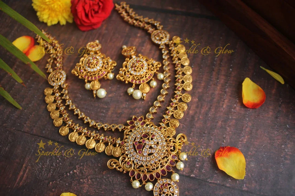 Premium matte Peacock CZ coin necklace - Sparkle and Glow
