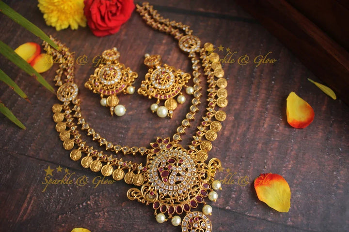 Premium matte Peacock CZ coin necklace - Sparkle and Glow