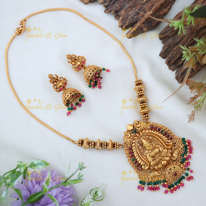 Gold Temple Short Necklace Set with Earrings