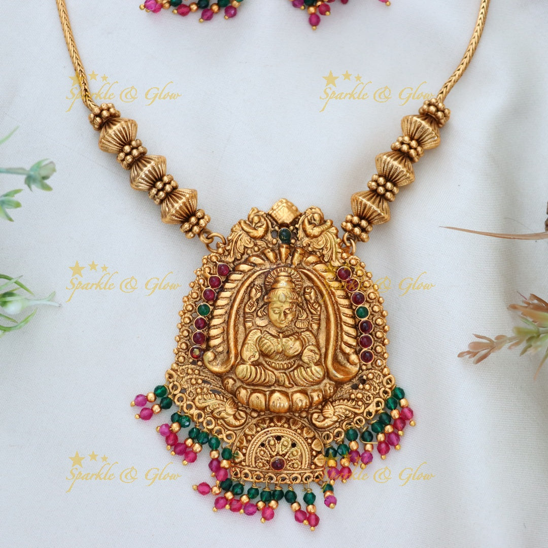 Gold Temple Short Necklace Set with Earrings