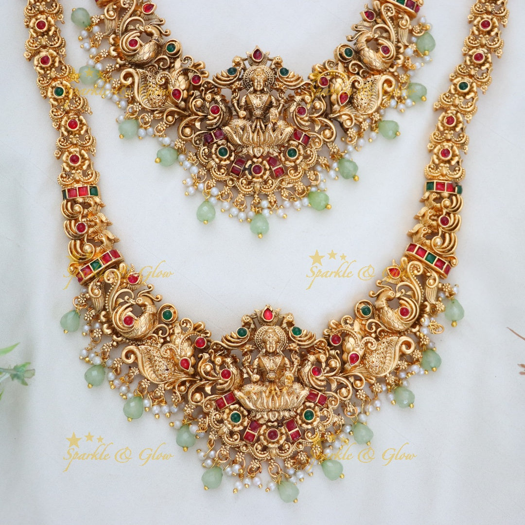 Exquisite Lakshmi Peacock Green Beads Bridal Jewellery