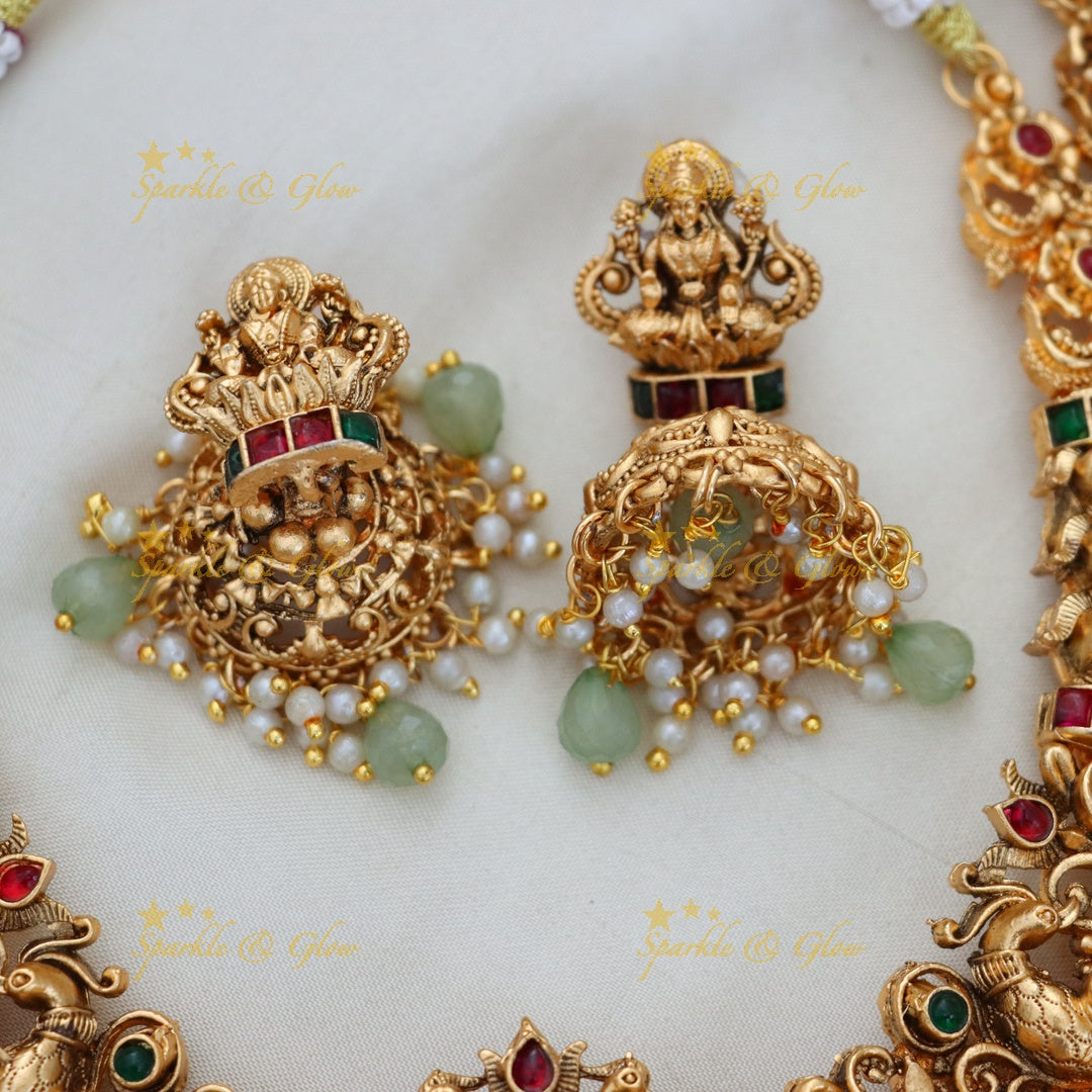 Exquisite Lakshmi Peacock Green Beads Bridal Jewellery
