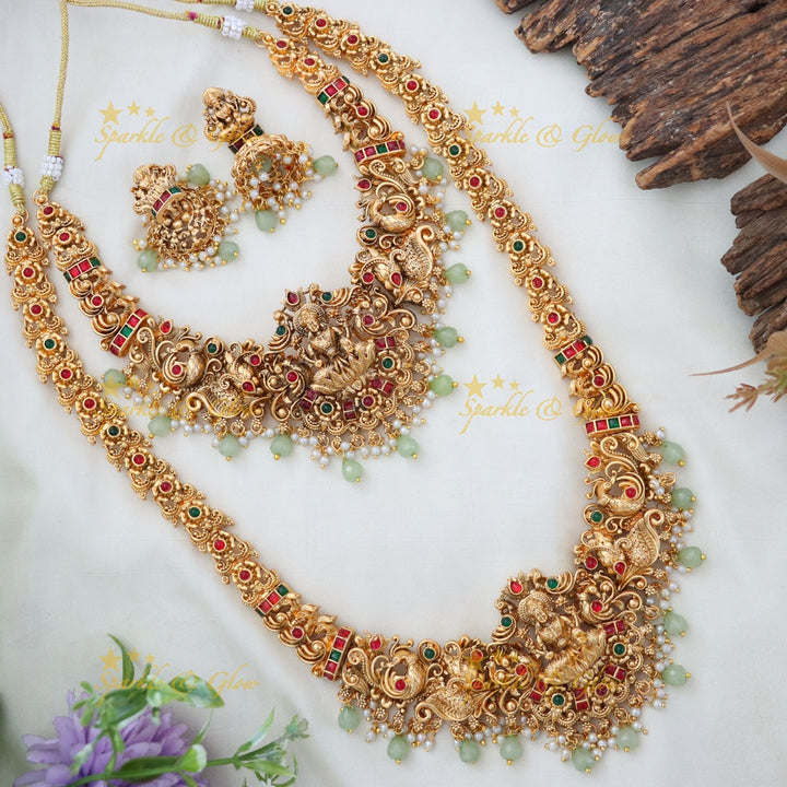 Exquisite Lakshmi Peacock Green Beads Bridal Jewellery