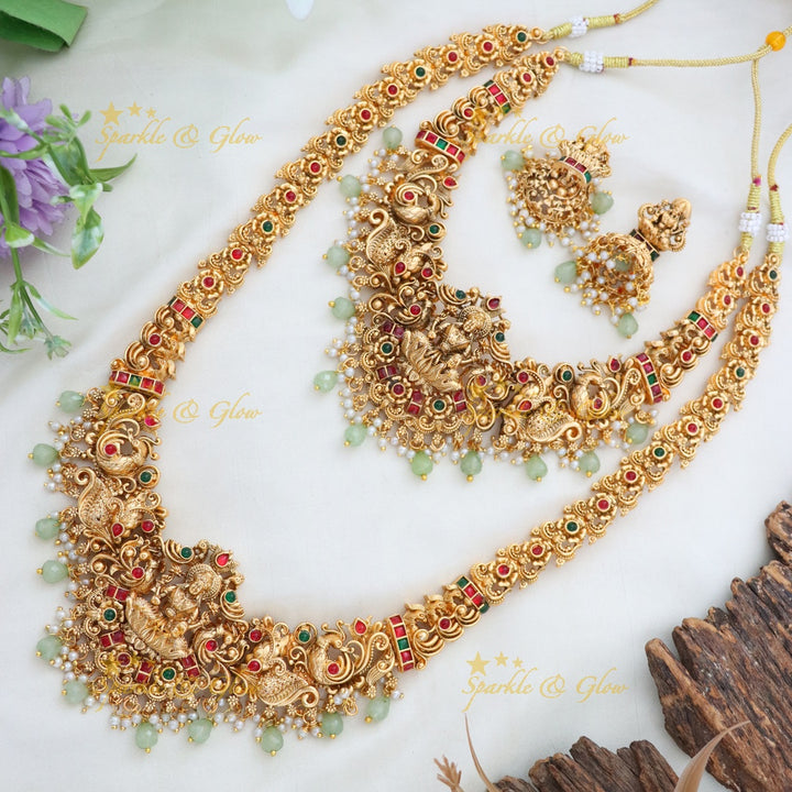 Exquisite Lakshmi Peacock Green Beads Bridal Jewellery