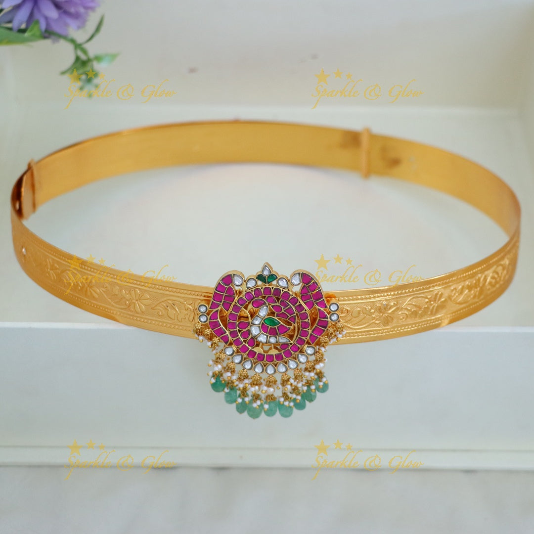 Elegant Gold Plated Kundan Hip Belt for Weddings