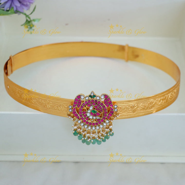 Elegant Gold Plated Kundan Hip Belt for Weddings
